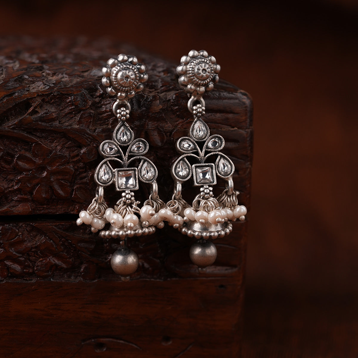 Dhani Silver Pearl Jhumki by MOHA