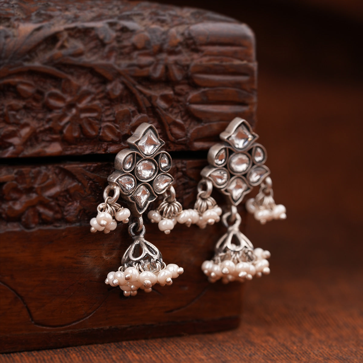 Revati Silver Pearl Jhumki by MOHA