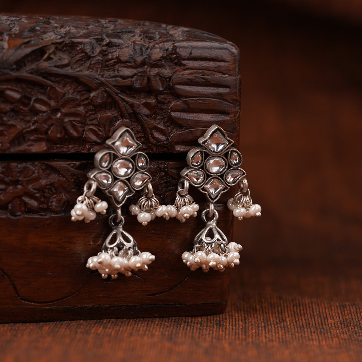 Revati Silver Pearl Jhumki by MOHA