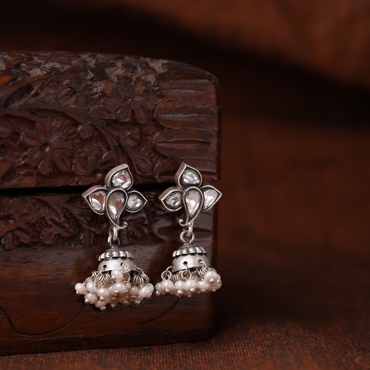 Trinity Pearl Silver Jhumki by MOHA