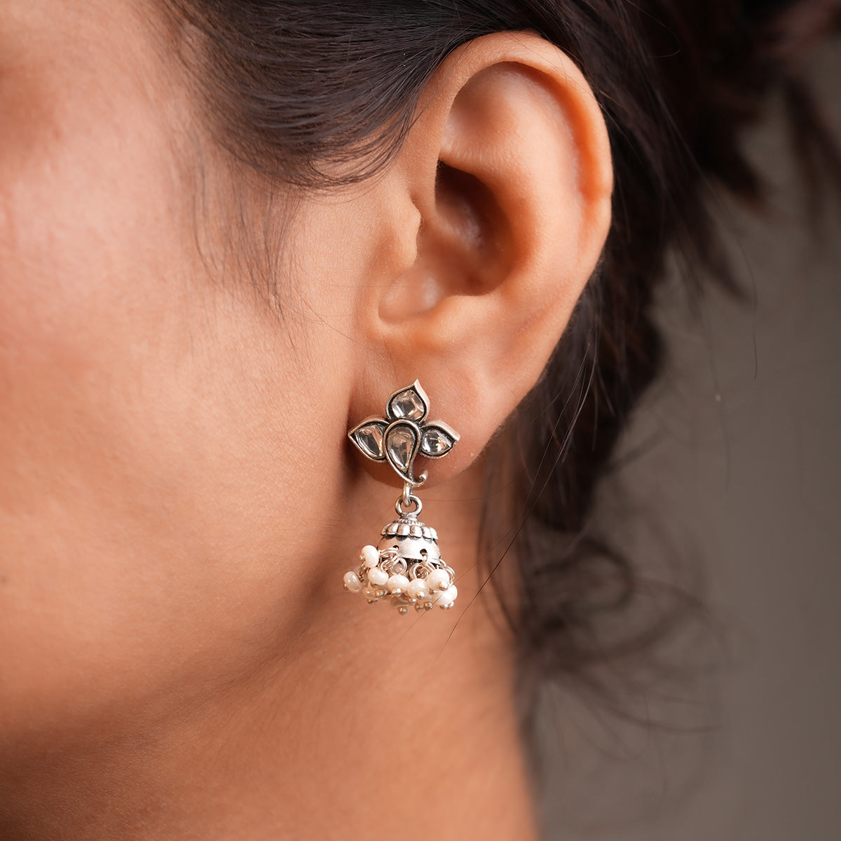 Trinity Pearl Silver Jhumki by MOHA