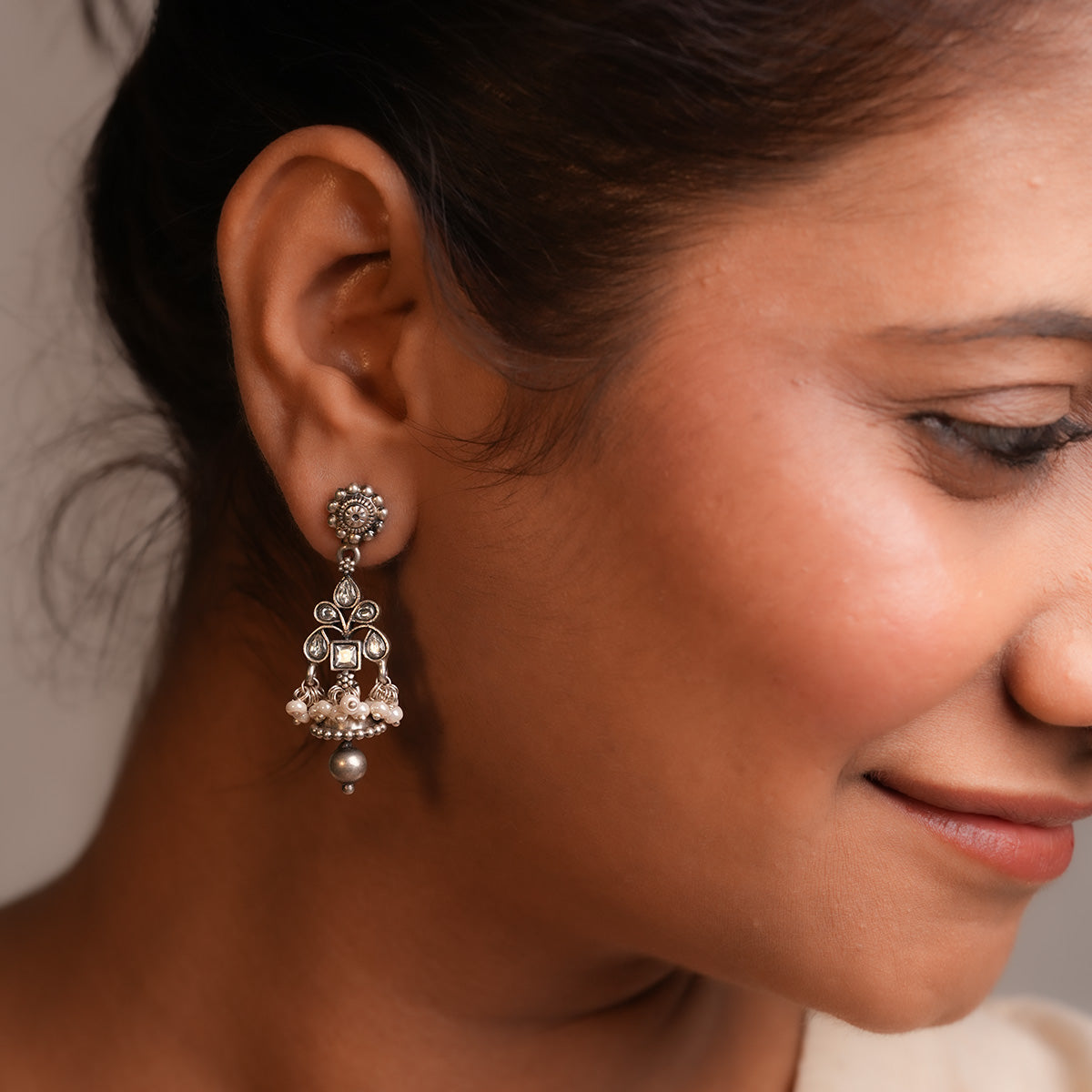 Dhani Silver Pearl Jhumki by MOHA