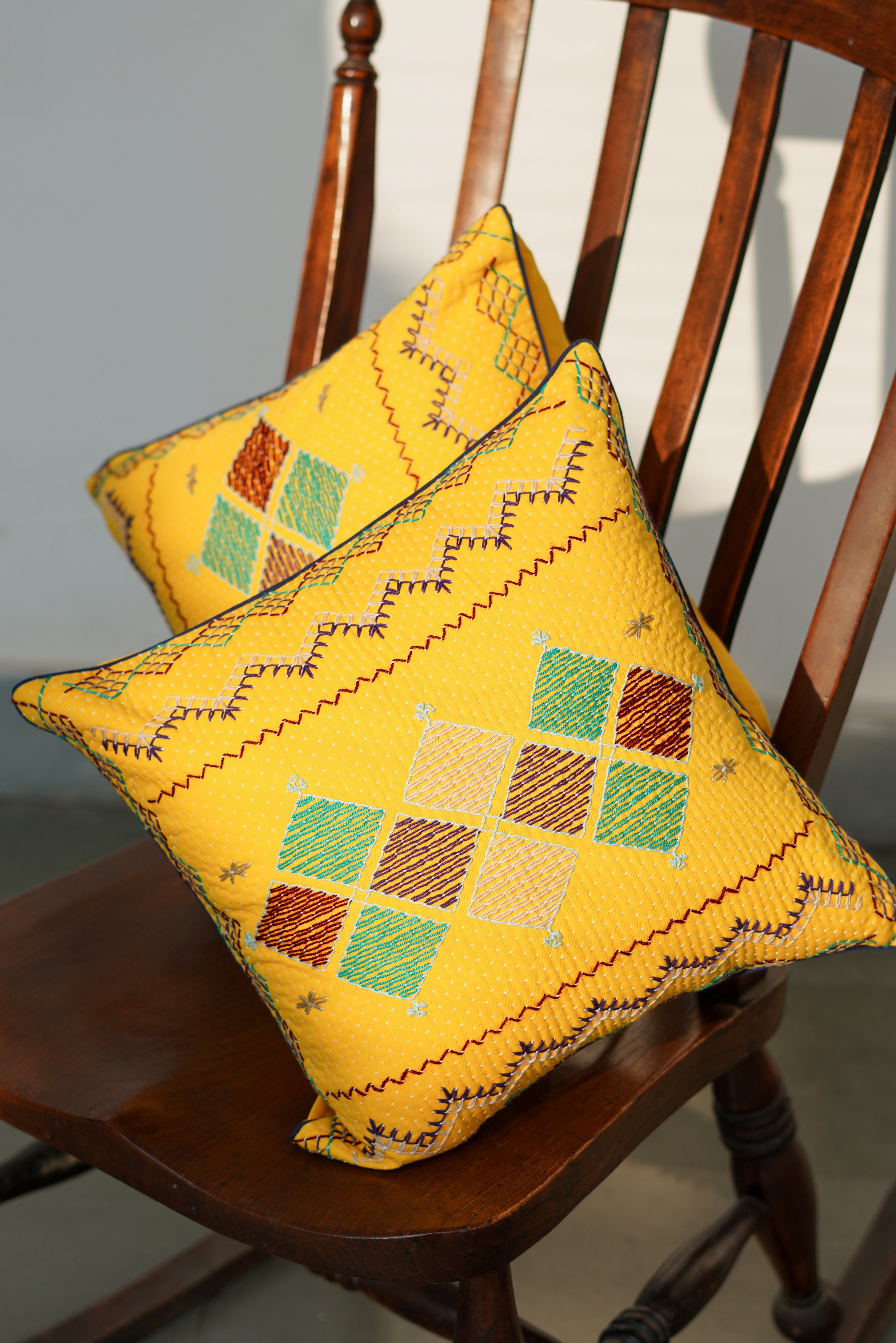 Banana cushion Cover (yellow) by Kalbelia