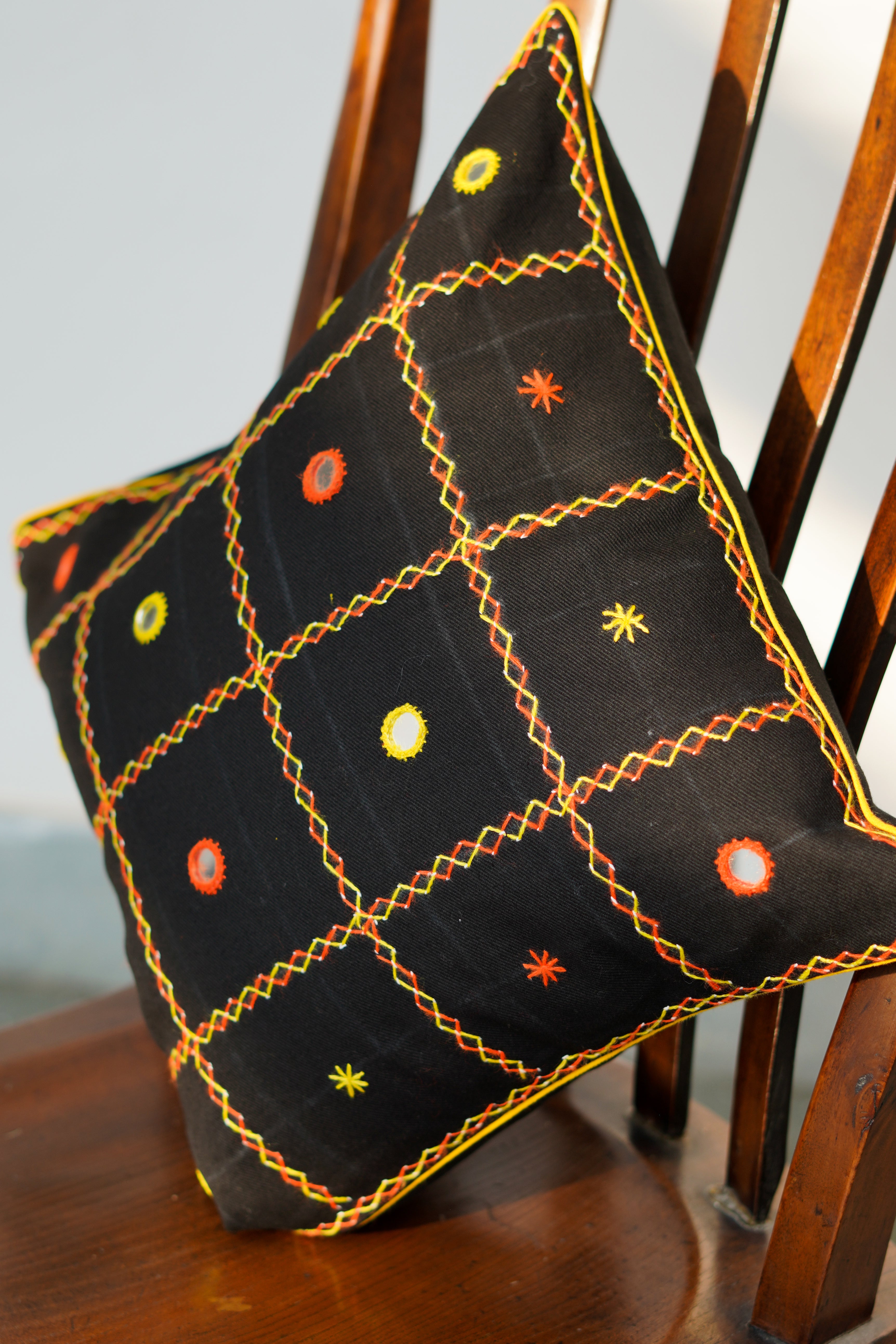 Polka Dot Denim cushion Cover (Black) by Kalbelia