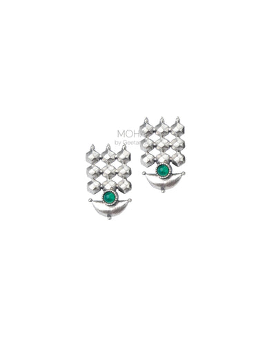 Diya Silver Stud Earrings by MOHA (GREEN)