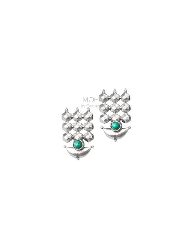 Diya Silver Stud Earrings by MOHA (Turquoise)