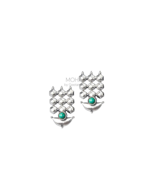 Diya Silver Stud Earrings by MOHA (Turquoise)