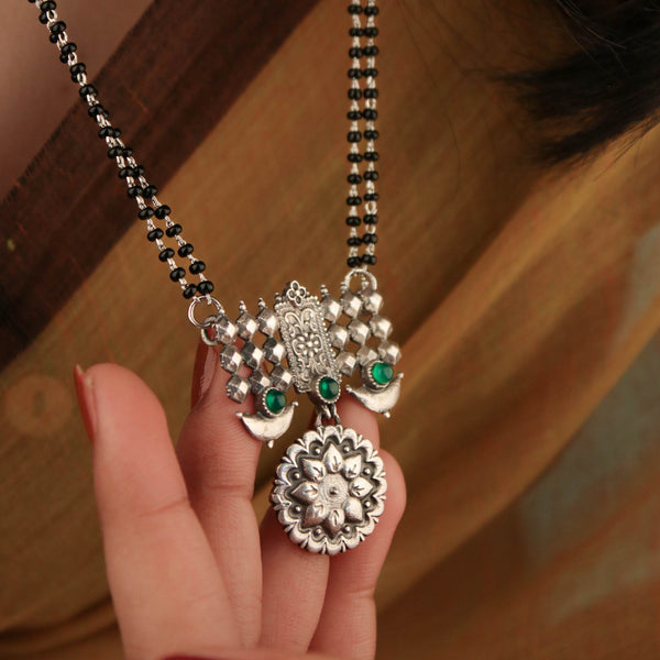 Dulari Silver Mangalsutra [Green] by MOHA