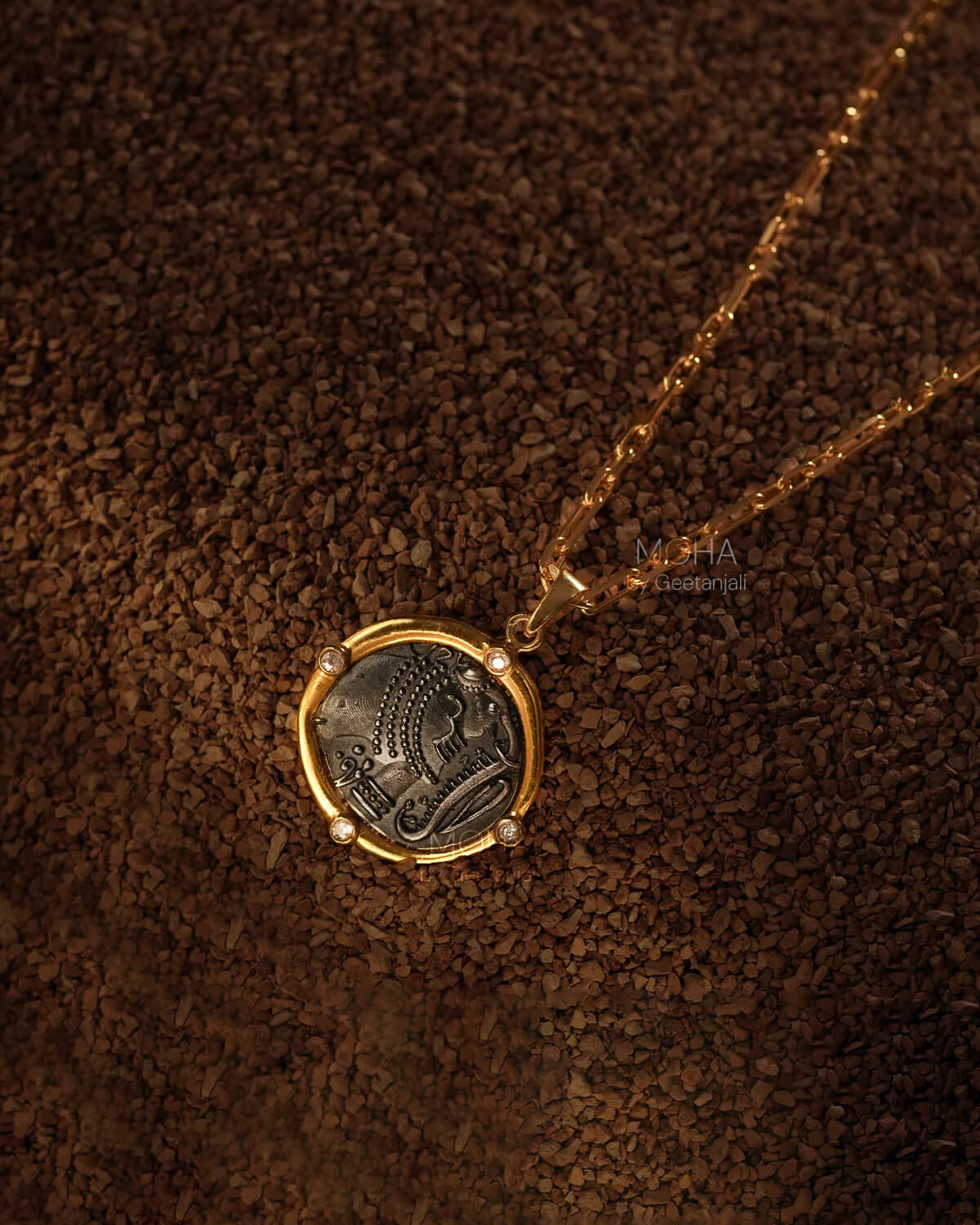 Gajapati Silver Pendant with Chain Dual Toned by MOHA