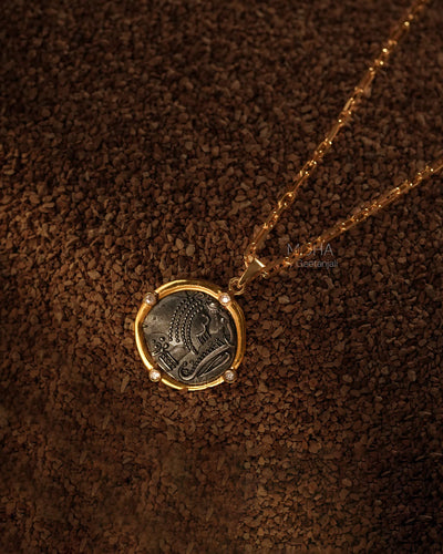 Gajapati Silver Pendant with Chain Dual Toned by MOHA