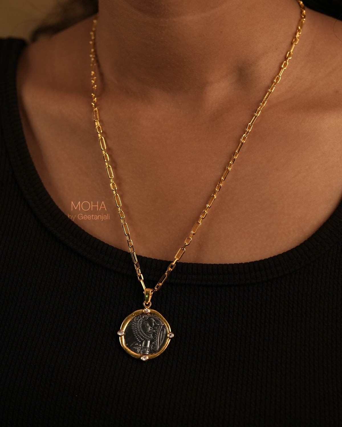 Gajapati Silver Pendant with Chain Dual Toned by MOHA