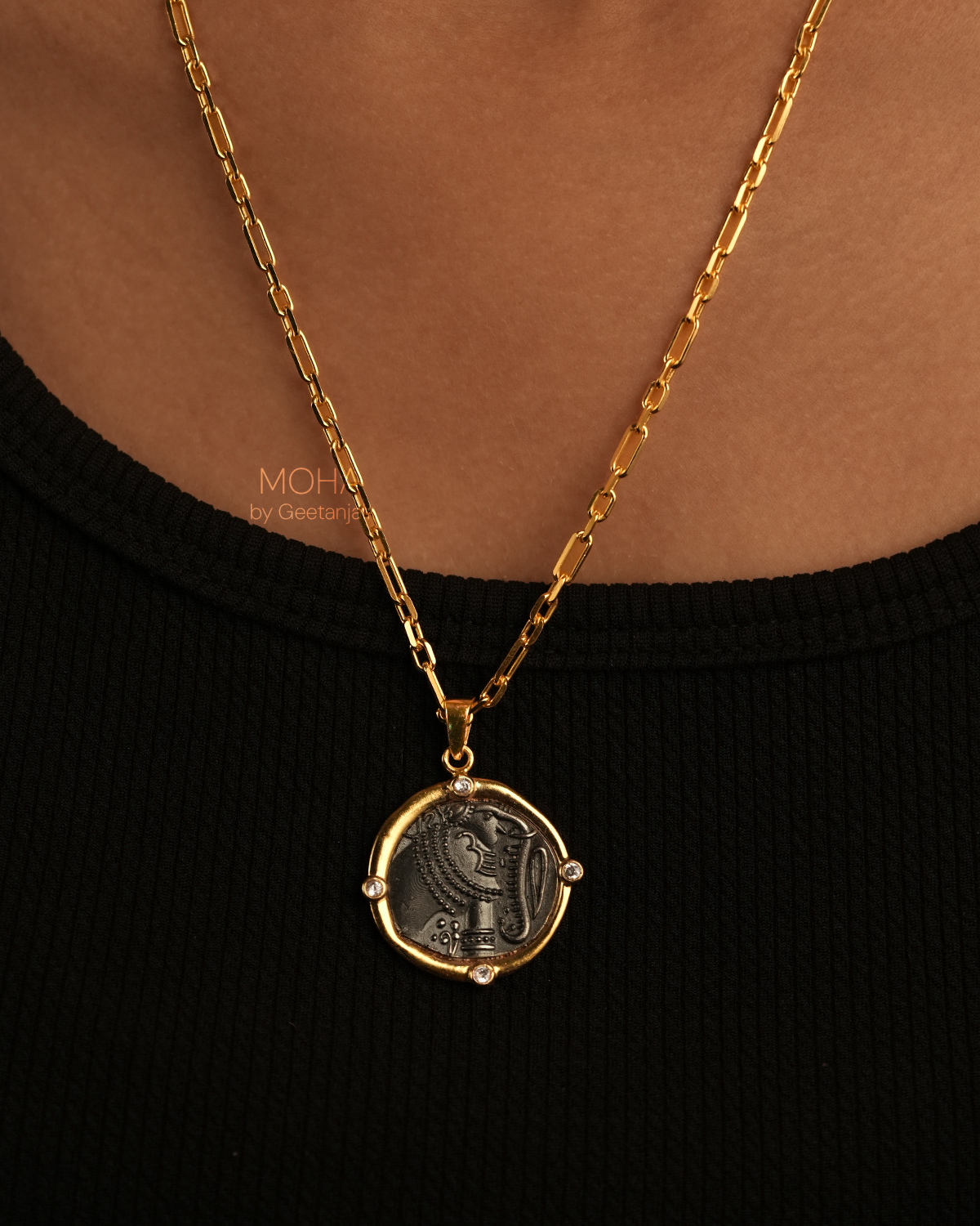 Gajapati Silver Pendant with Chain Dual Toned by MOHA