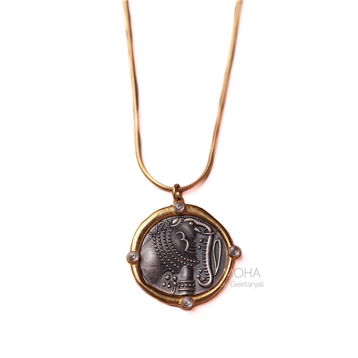 Gajapati Silver Pendant with Chain Dual Toned by MOHA