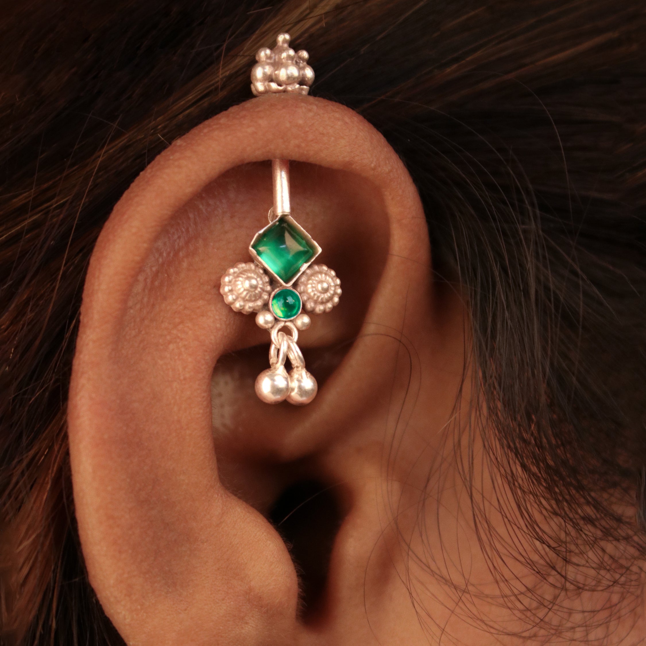 Bhumi silver bugadi pierced (Green) by Moha