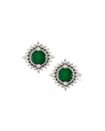 Green Meena Silver Stud Earring by MOHA
