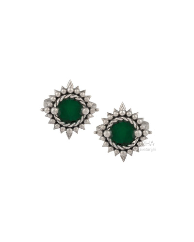 Green Meena Silver Toe Rings by MOHA