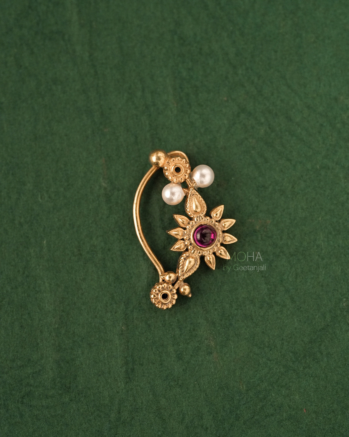 Gul Silver Nath Gold Plated (Clip on, Left) by MOHA