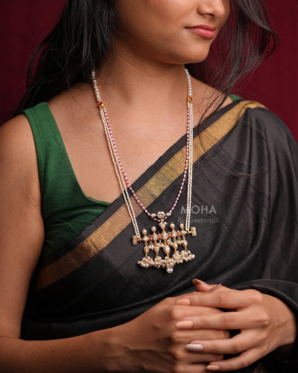 Gulabi Moti Tanmani Necklace by MOHA (Gold Plated)