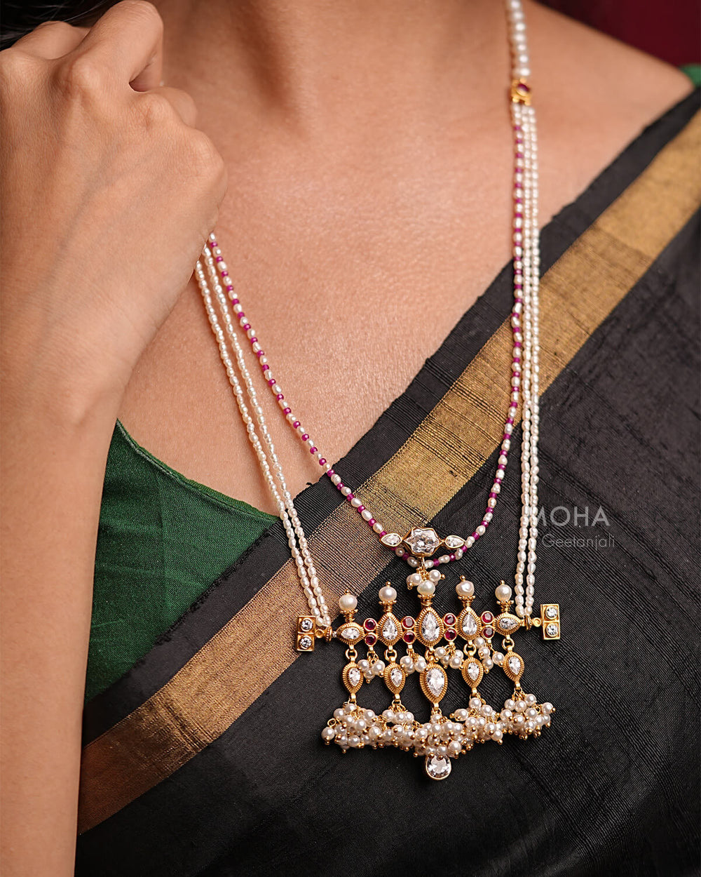 Gulabi Moti Tanmani Necklace by MOHA (Gold Plated)