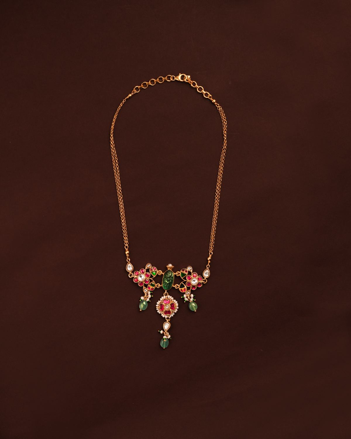 Gulmohar Polki Silver Necklace by MOHA
