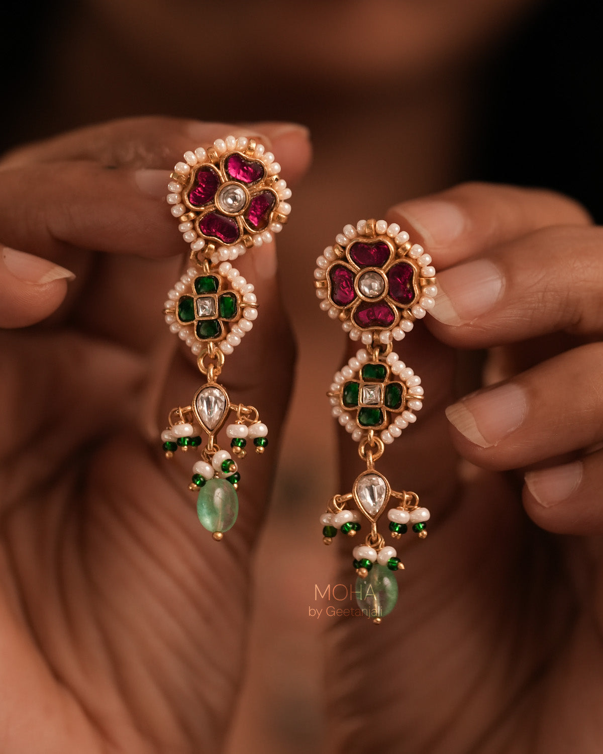 Gulzaar Polki Silver Earrings by MOHA