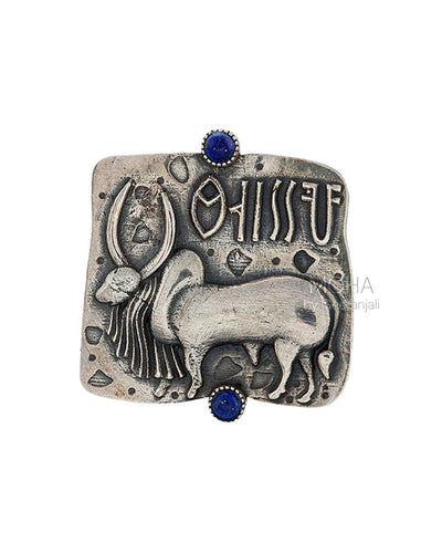 Harappa Vrishabh Bull Seal  Silver Finger Ring (Lapis Lazuli) by MOHA