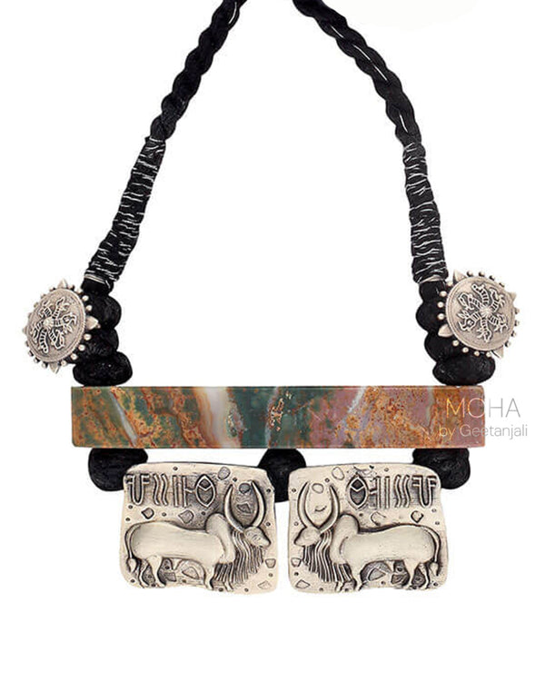 Harappa Vrishabh, Bull Seal Pendant Necklace (Black Thread) by MOHA
