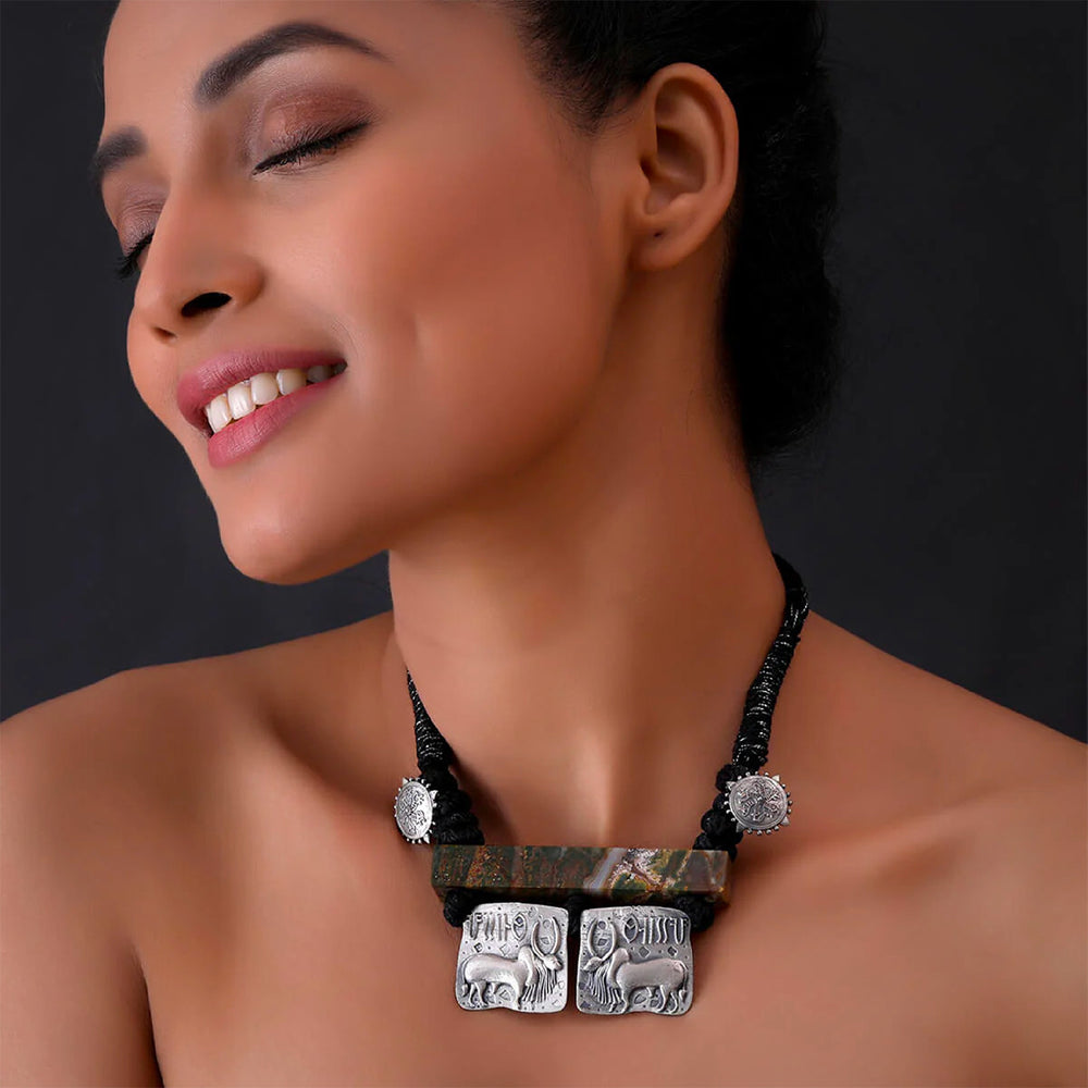harappa vrishabh bull seal pendant necklace black thread by moha