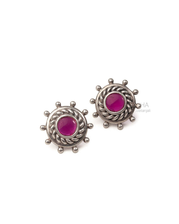 Hoor Silver Stud With pink rubellite stone Earrings by MOHA