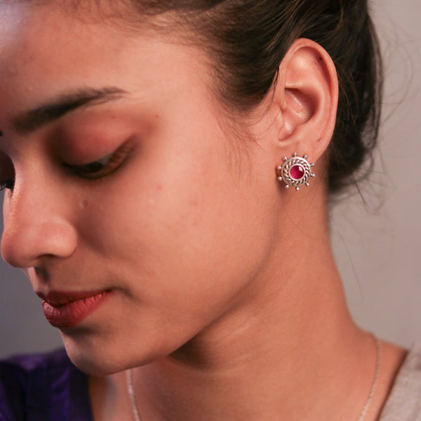 Hoor Silver Stud With pink rubellite stone Earrings by MOHA
