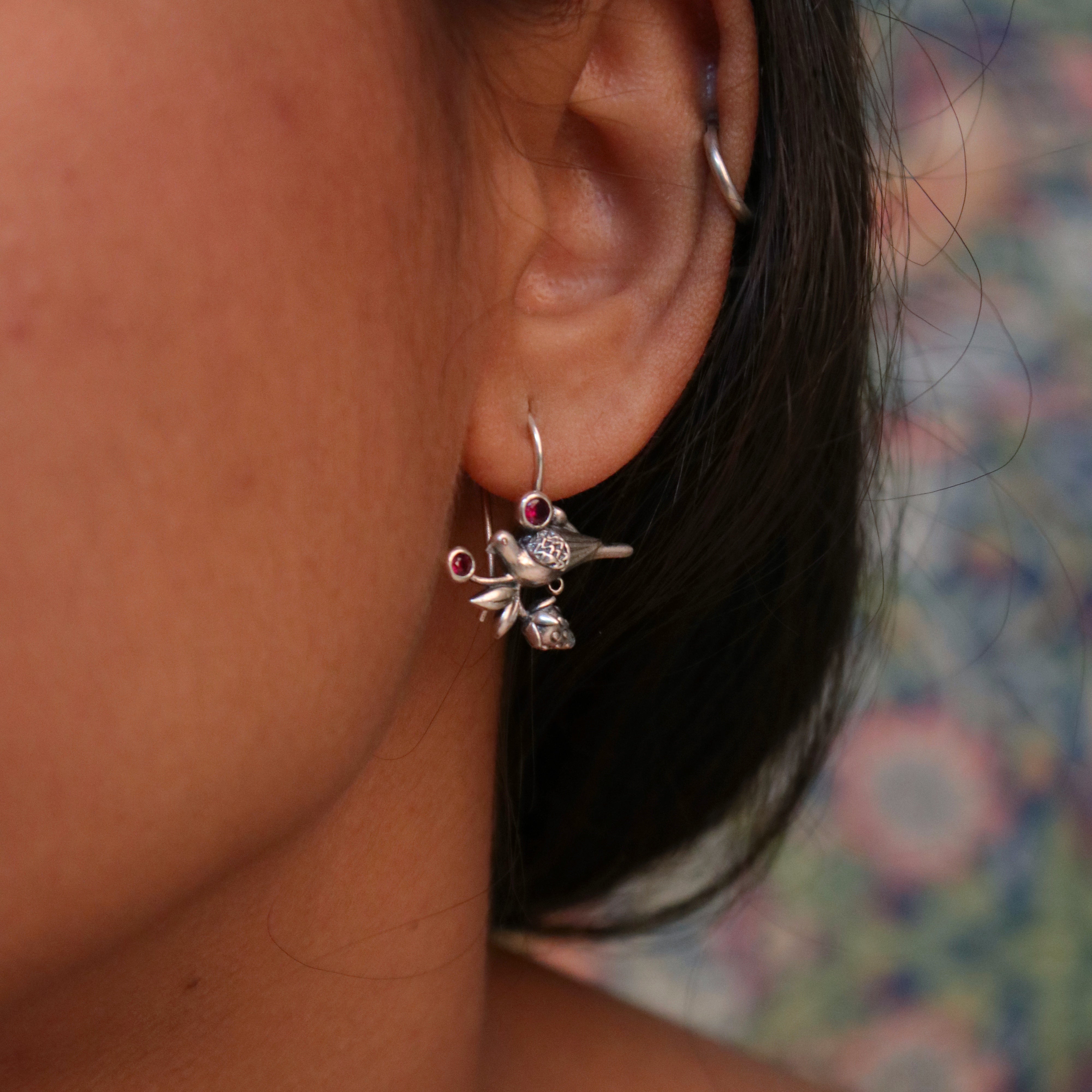 William Morris - Strawberry Thief Silver Dangling Earring by Moha