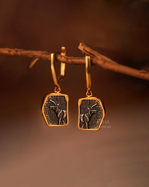 Indus Unicorn Silver Earrings Dual Toned by MOHA