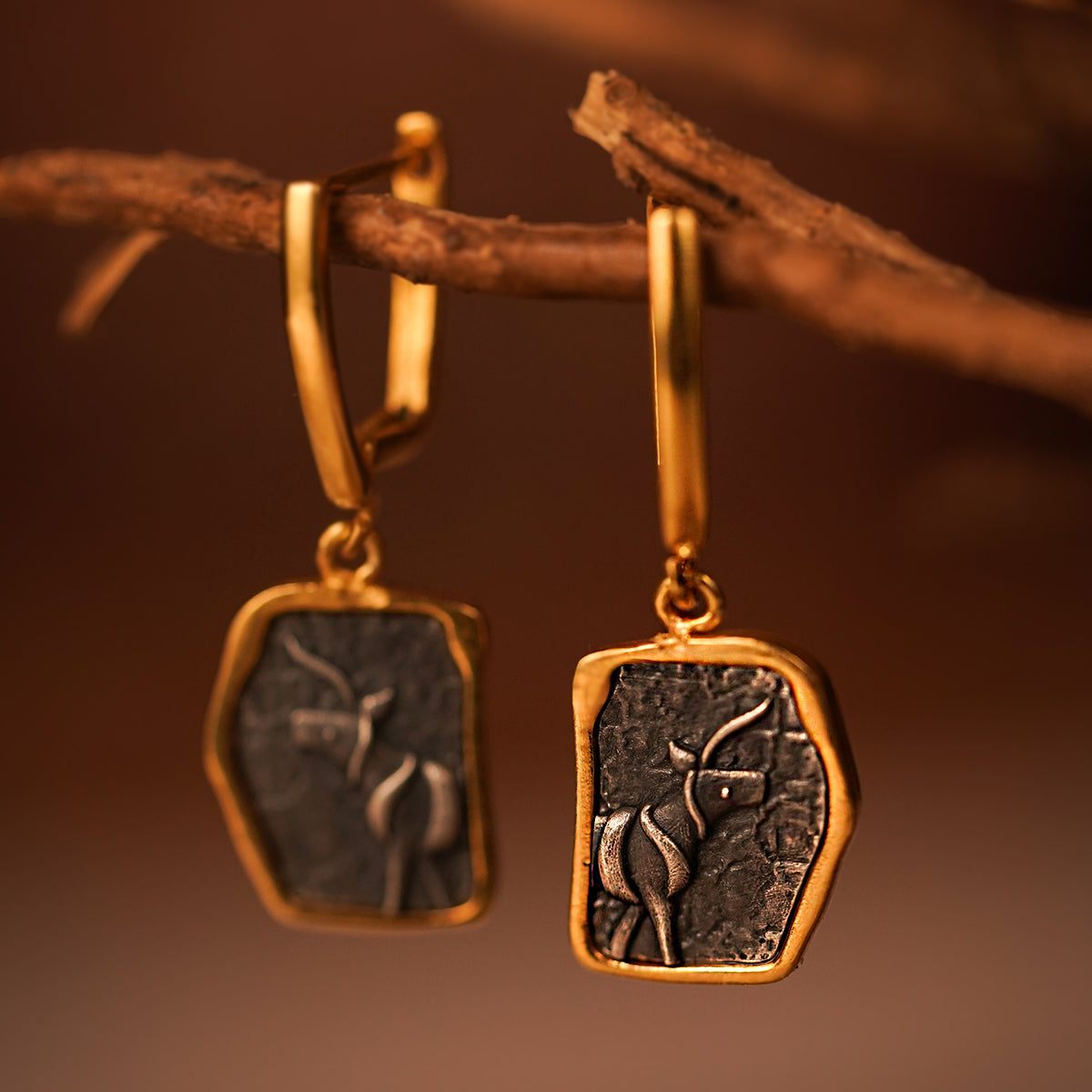 indus unicorn silver earrings dual toned by moha