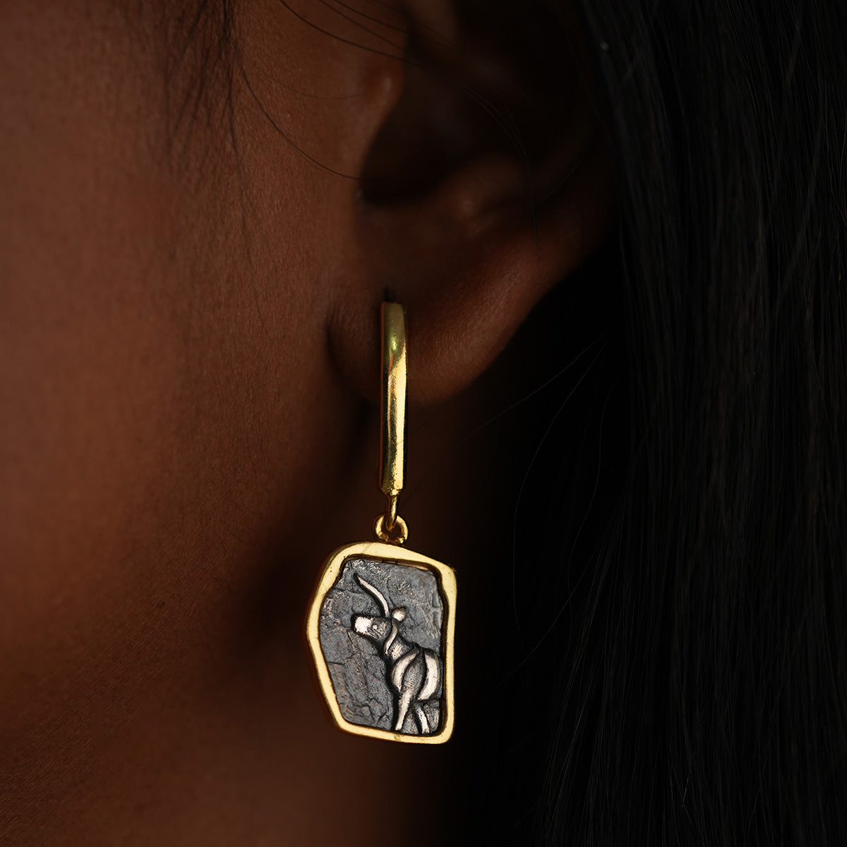 indus unicorn silver earrings dual toned by moha