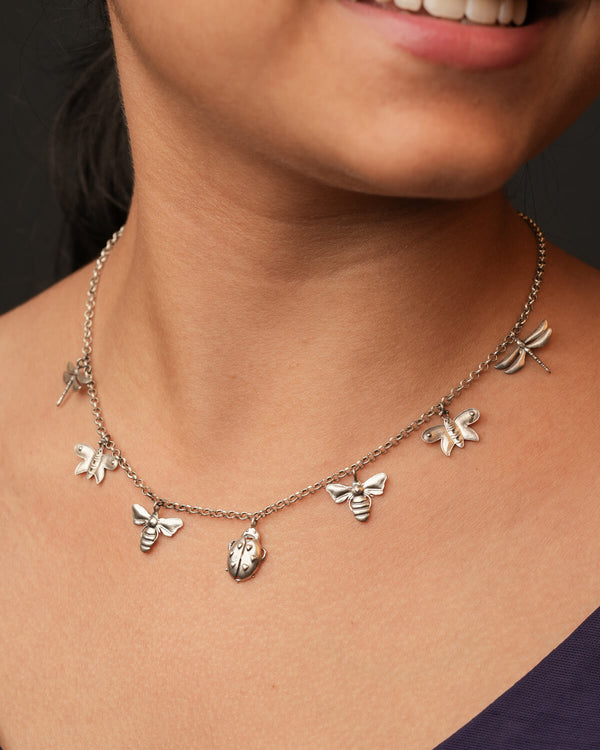 Insect Charms Silver Necklace (BIG) by MOHA