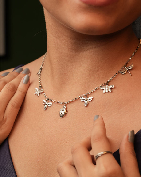 Insect Charms Silver Necklace (BIG) by MOHA
