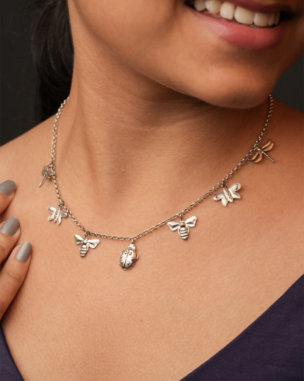 Insect Charms Silver Necklace (BIG) by MOHA