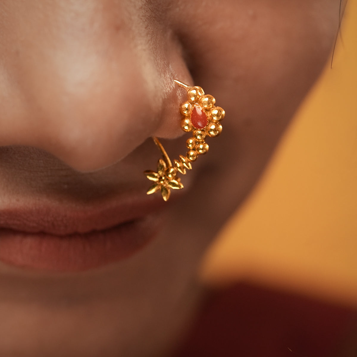 Maharashtrian Silver Nath Gold Plated (Pierced, Left) by MOHA