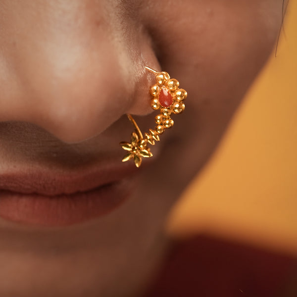Maharashtrian Silver Nath Gold Plated (Pierced, Left) by MOHA