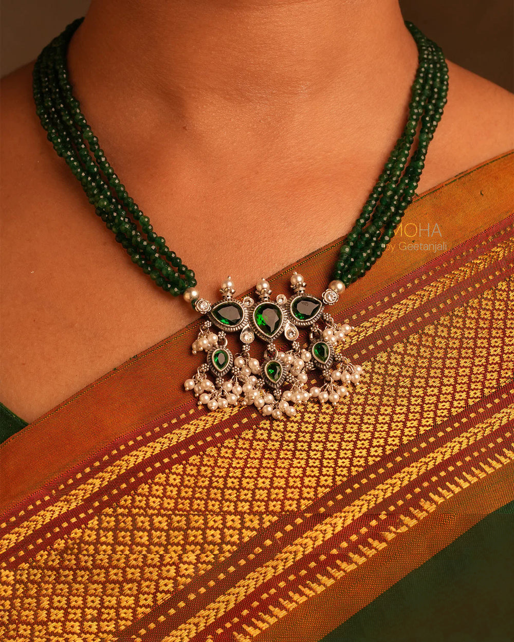 maharashtrian tanmani silver necklace green green by moha