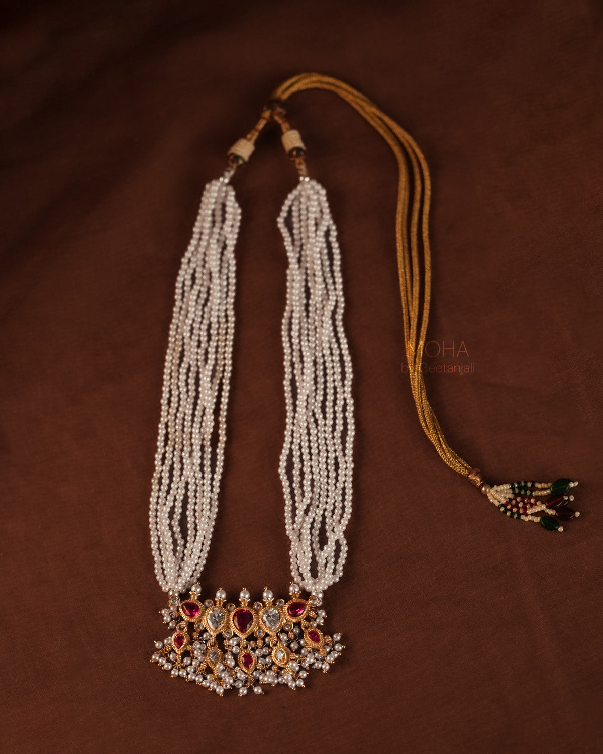 Maharashtrian Tanmani Silver Necklace (Pink & White) Gold Plated by Moha