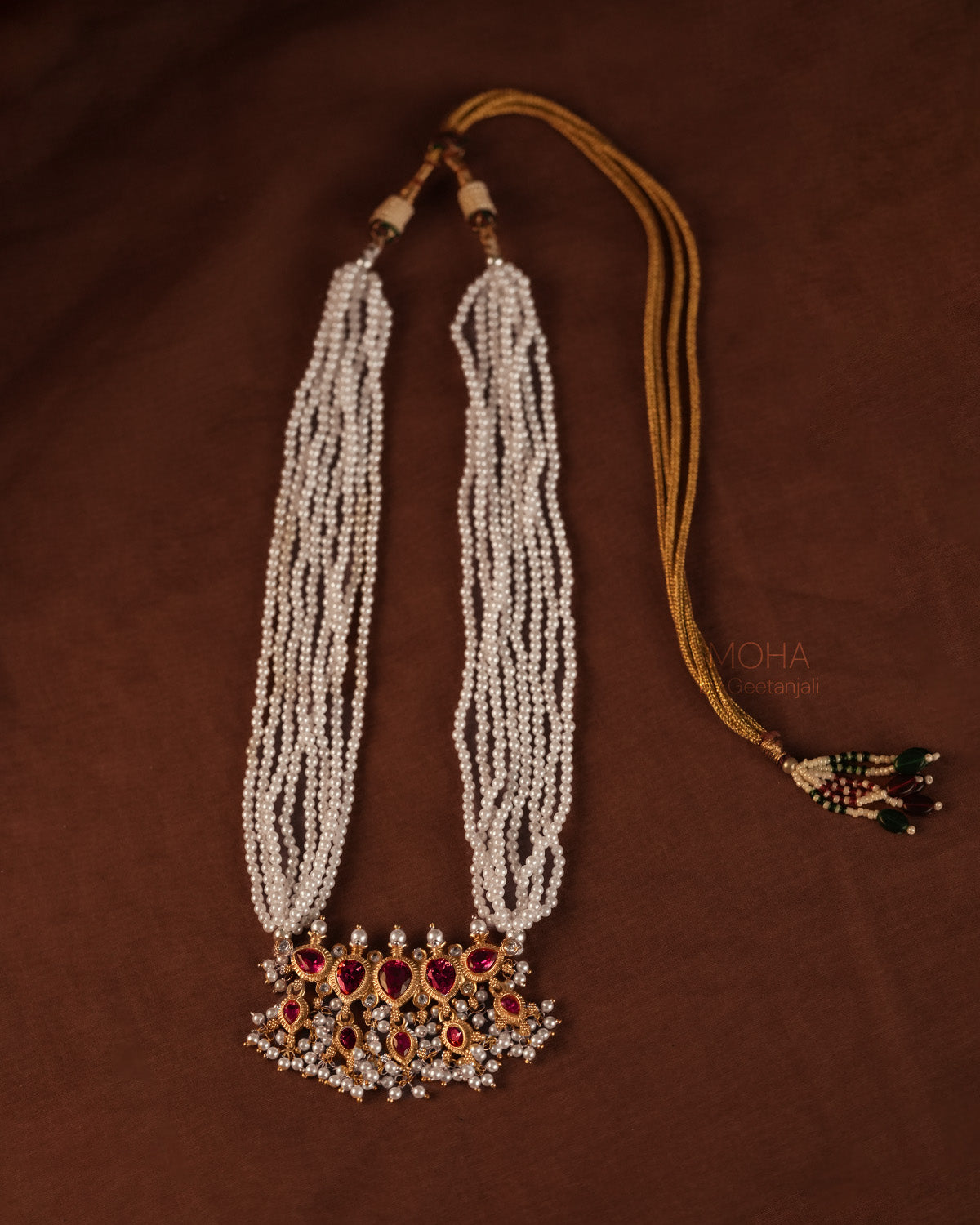 Maharashtrian Tanmani Silver Necklace (Pink) Gold Plated