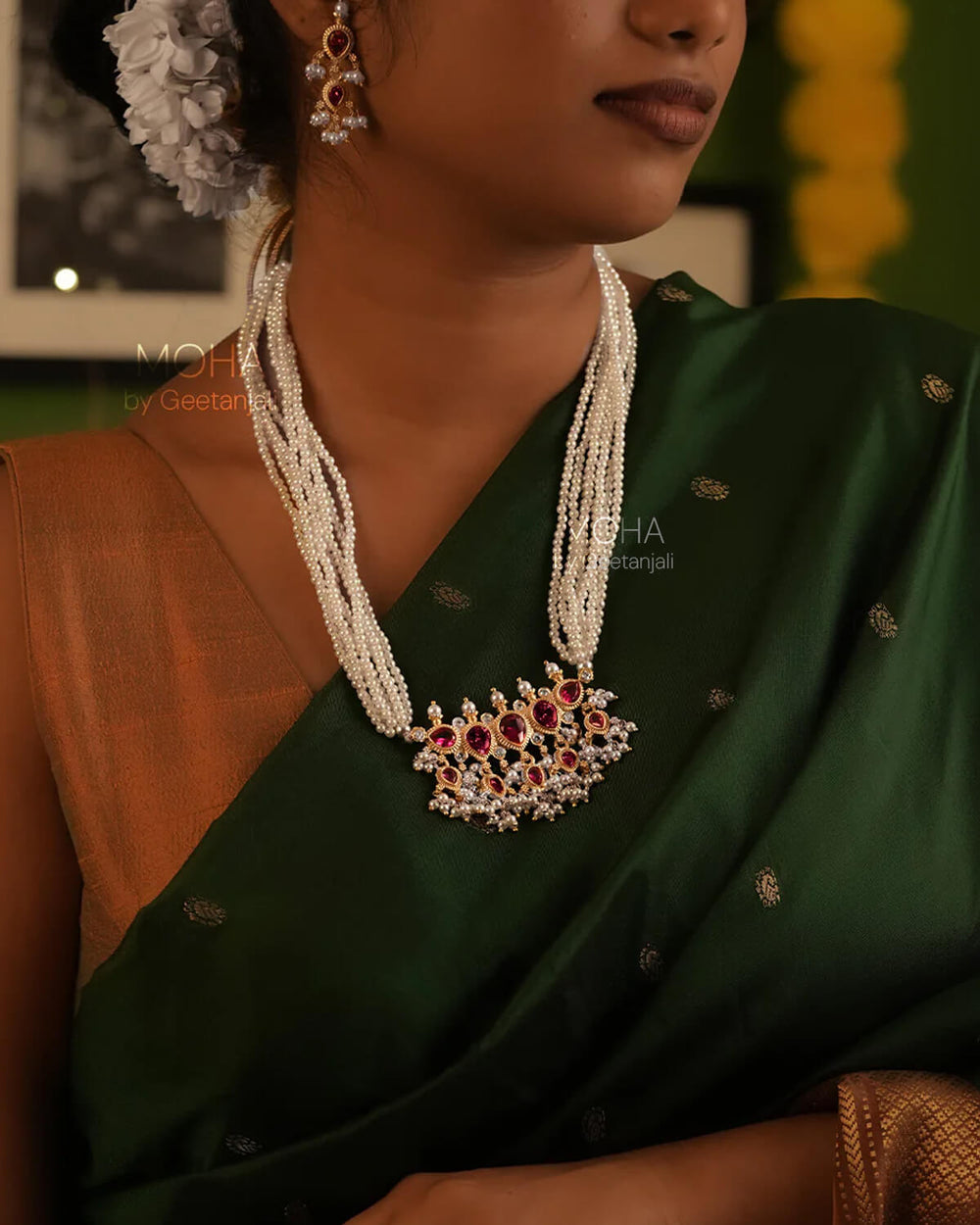 Maharashtrian Tanmani Silver Necklace (Pink) Gold Plated by MOHA