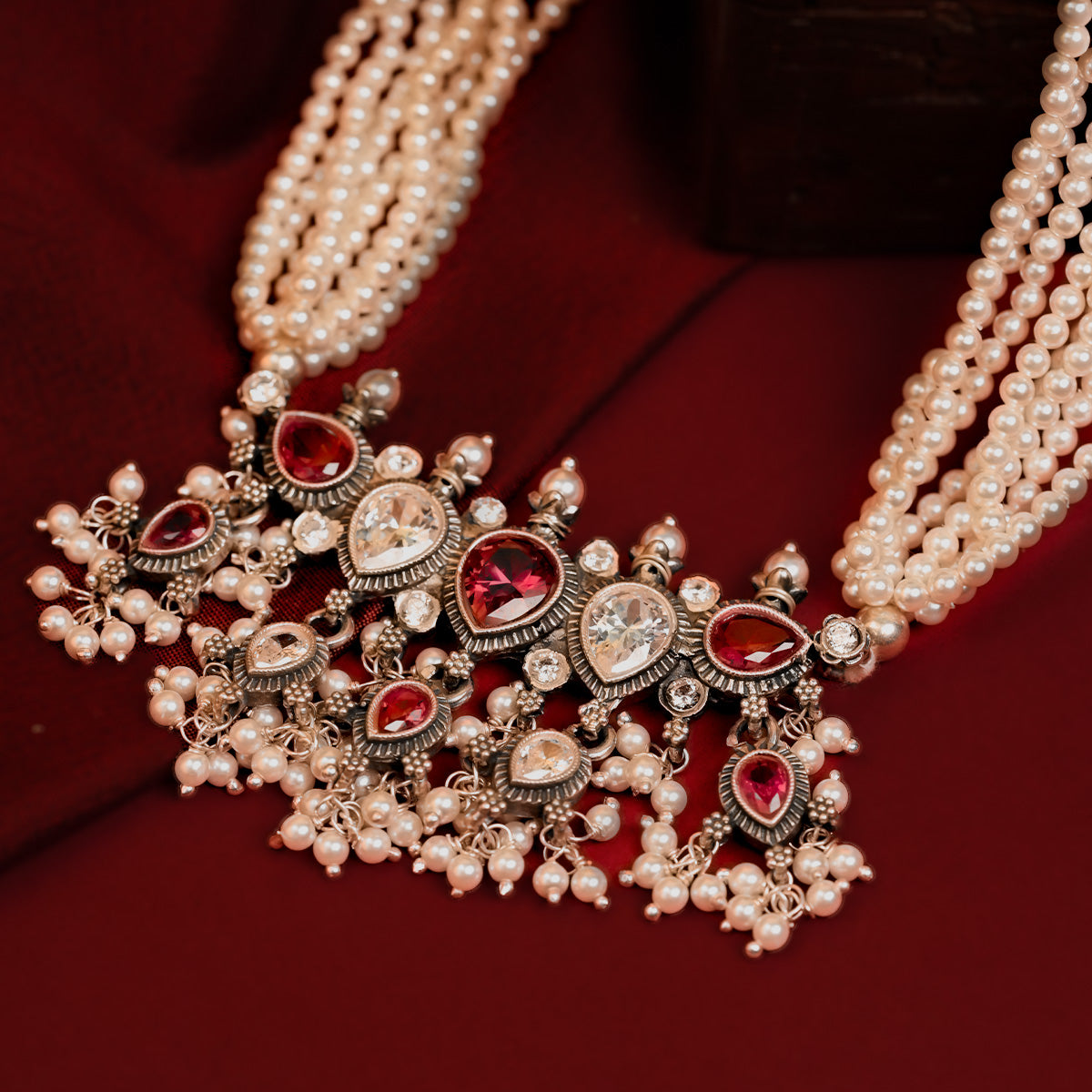 maharashtrian tanmani silver necklace pink white by moha