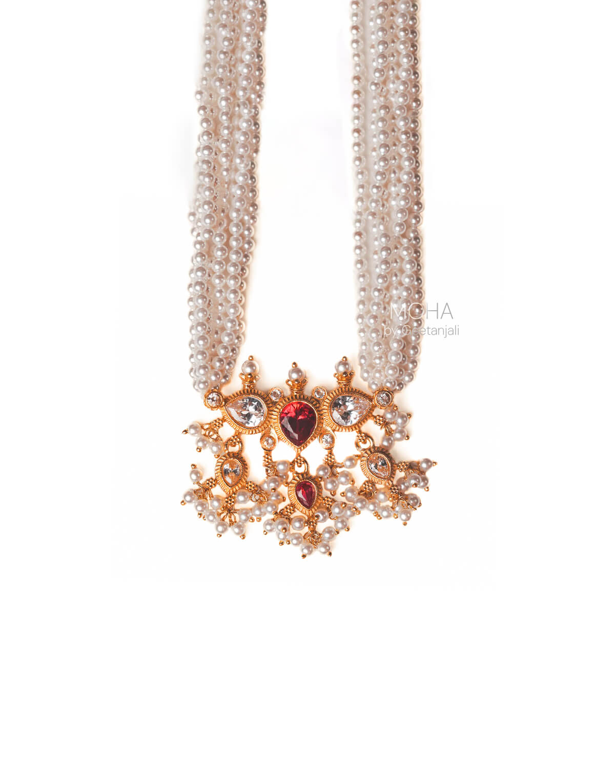 maharashtrian tanmani silver necklace pink white gold plated by moha