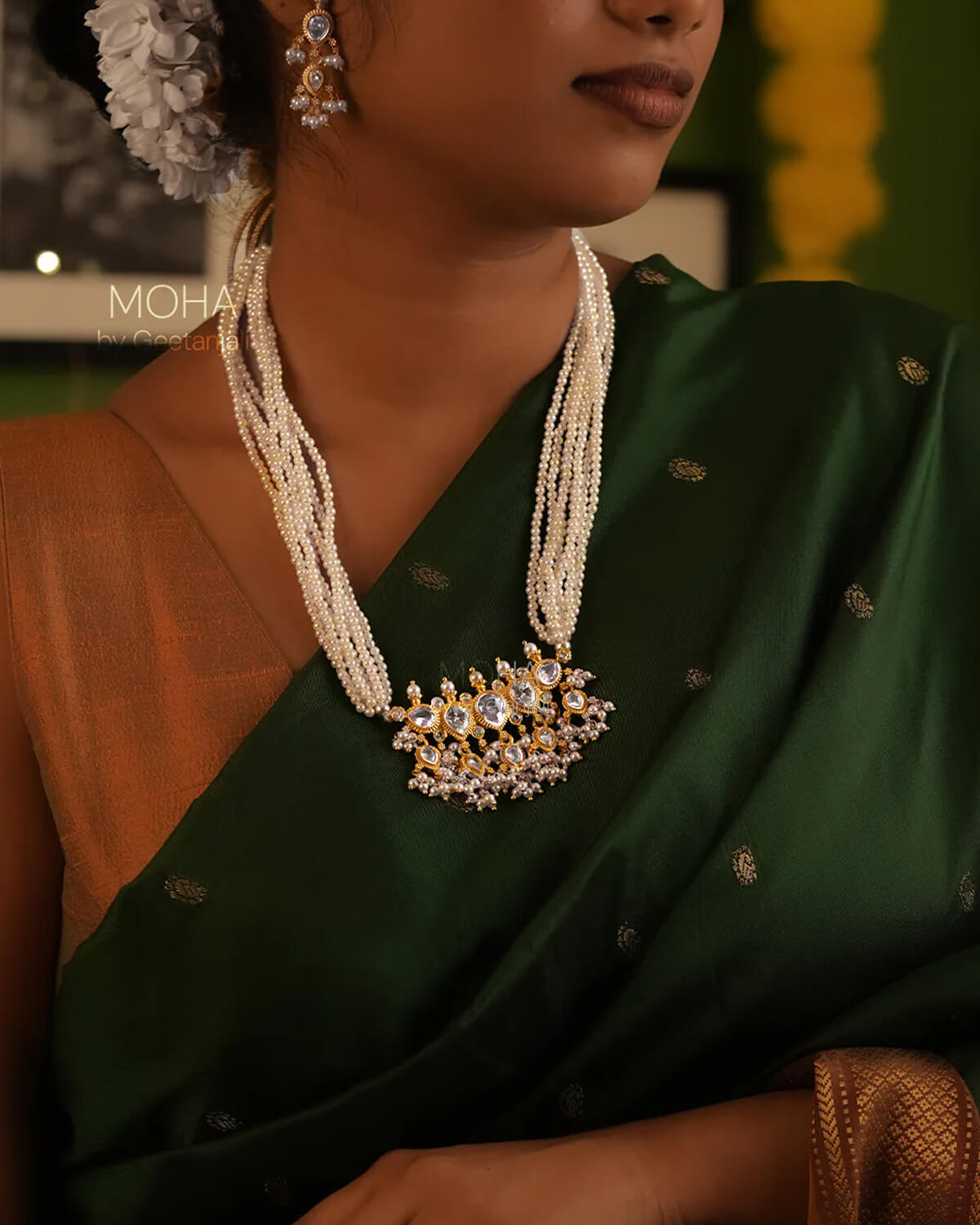 Maharashtrian Tanmani Silver Necklace (White) Gold Plated by Moha