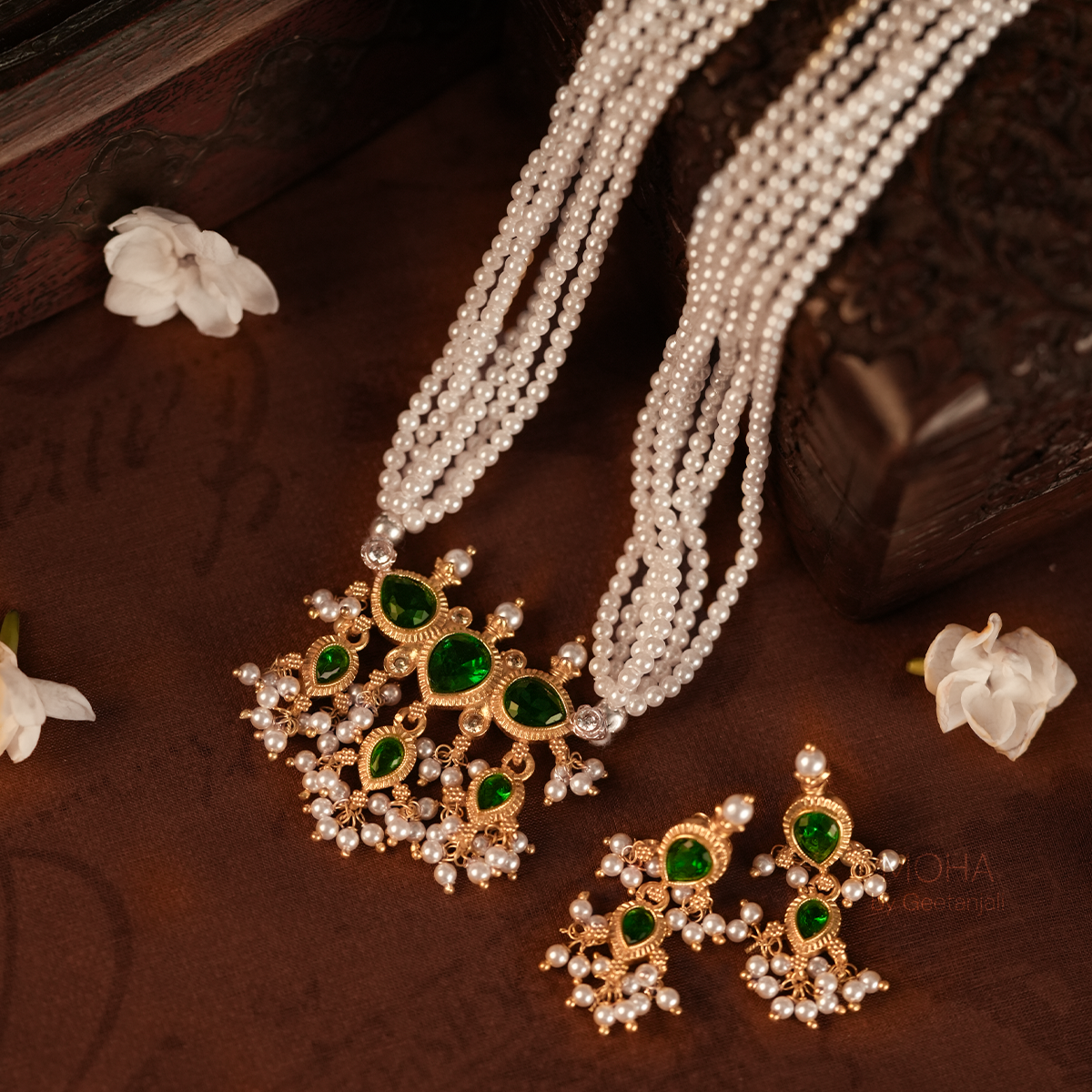 Maharashtrian Tanmani Silver Necklace (Green) Gold Plated by Moha