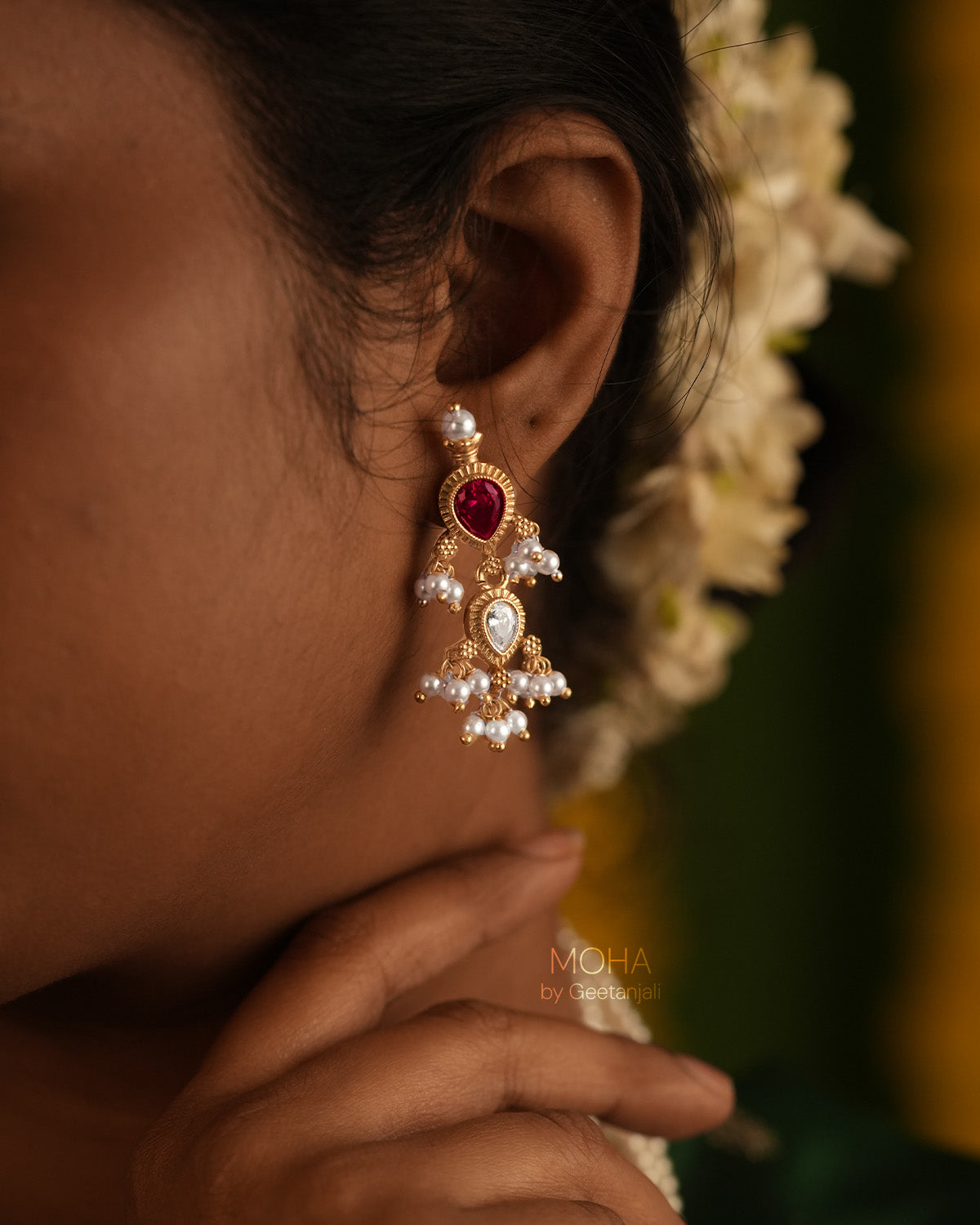 Maharashtrian Tanmani Silver Necklace (Pink & White) Gold Plated by Moha
