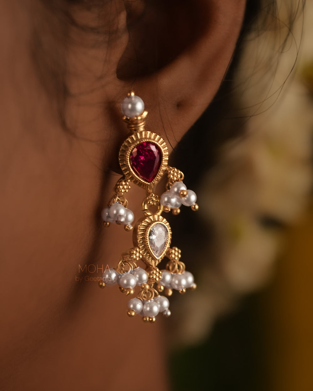 Maharashtrian Tanmani Silver Necklace (Pink & White) Gold Plated by Moha