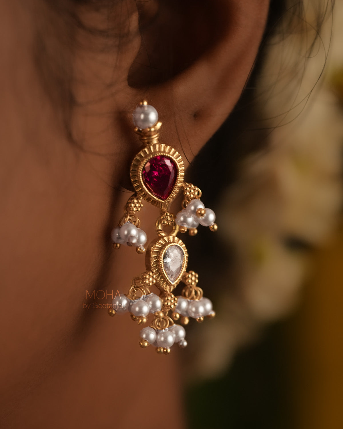 Maharashtrian Tanmani Silver Necklace (Pink & White) Gold Plated by Moha